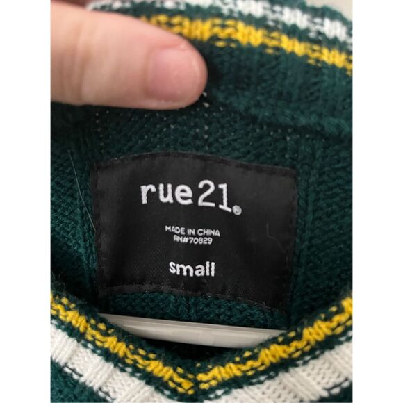 Rue 21 Green White and Yellow Crochet 90s Crew Neck Sweater Y2k Small Cheer - Picture 3 of 4